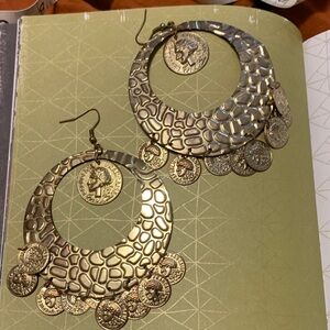 Oversized large Gold Coin Dangle Earrings
